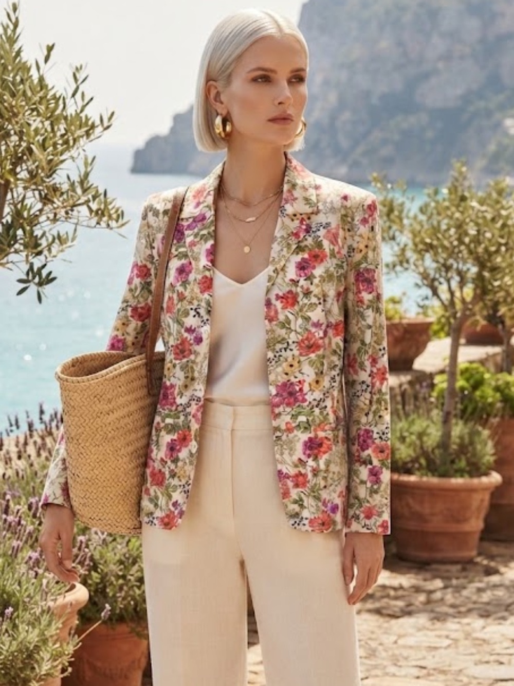 JM Collection Cotton Floral Botanical Print Button-Front Blazer Jacket nwot